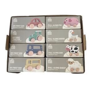 Little Town Wooden Baby Toy Lot 8 NIB Pull-Along Animals & Cars Aldi Montessori